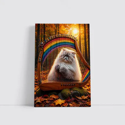 Himalayan Cat Playing Rainbow Harp Autumn Forest