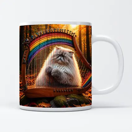 Himalayan Cat Playing Rainbow Harp Autumn Forest