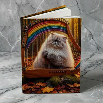 Himalayan Cat Playing Rainbow Harp Autumn Forest