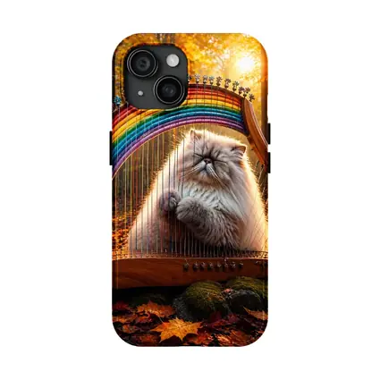 Himalayan Cat Playing Rainbow Harp Autumn Forest