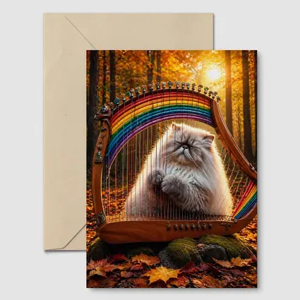 Himalayan Cat Playing Rainbow Harp Autumn Forest