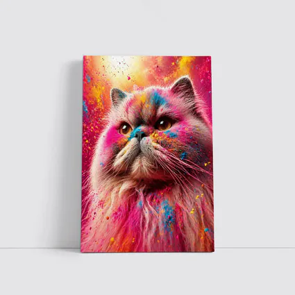 Persian Cat Covered in Colorful Holi Powder