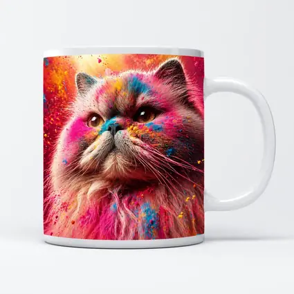 Persian Cat Covered in Colorful Holi Powder