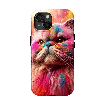 Persian Cat Covered in Colorful Holi Powder