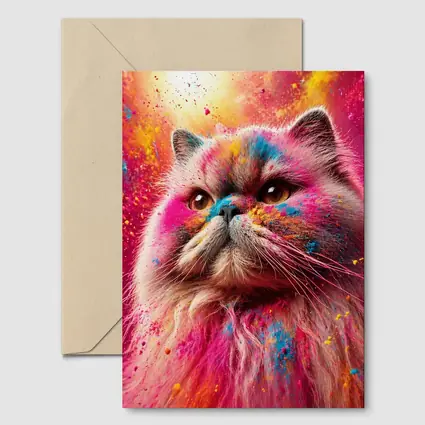 Persian Cat Covered in Colorful Holi Powder