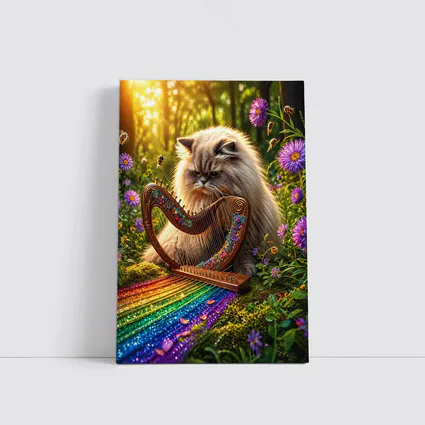Himalayan Cat Playing Harp Forest Garden