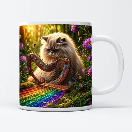 Himalayan Cat Playing Harp Forest Garden