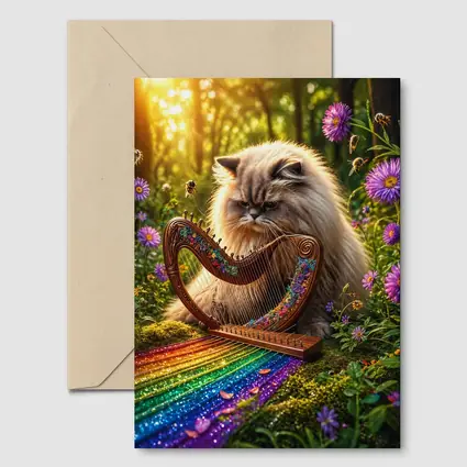 Himalayan Cat Playing Harp Forest Garden