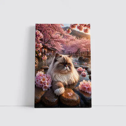 Himalayan Cat Cherry Blossoms Japanese Hot Springs
