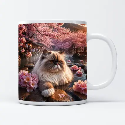 Himalayan Cat Cherry Blossoms Japanese Hot Springs