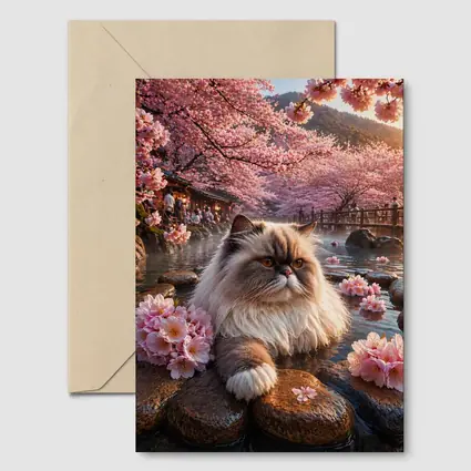 Himalayan Cat Cherry Blossoms Japanese Hot Springs