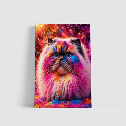 Himalayan Cat Covered In Colorful Holi Powder