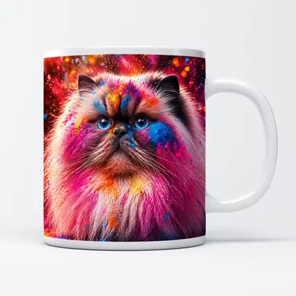 Himalayan Cat Covered In Colorful Holi Powder
