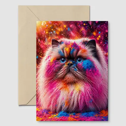 Himalayan Cat Covered In Colorful Holi Powder