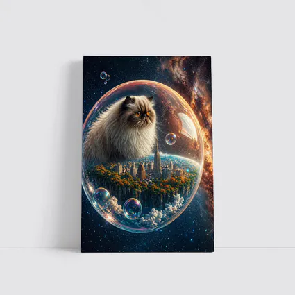 Himalayan Cat Floating in Space Bubble