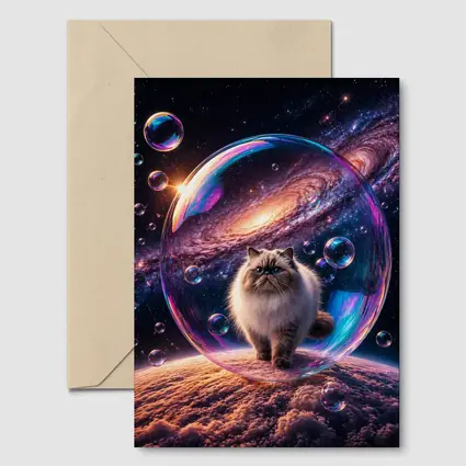 Himalayan Cat Floating Space Galaxy Bubble