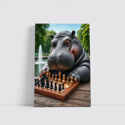 Hippo Playing Chess in Sunny Park
