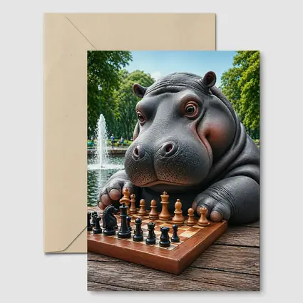 Hippo Playing Chess in Sunny Park