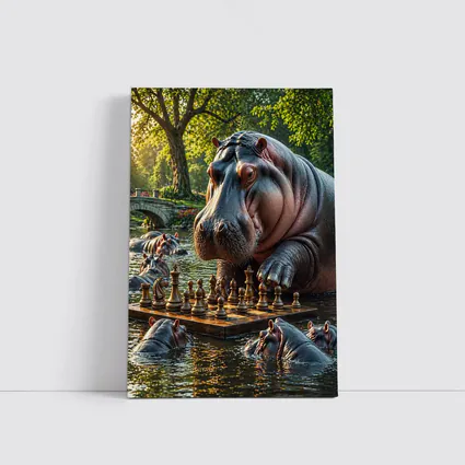Hippo Playing Chess in Sunny Park