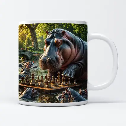 Hippo Playing Chess in Sunny Park
