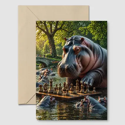 Hippo Playing Chess in Sunny Park