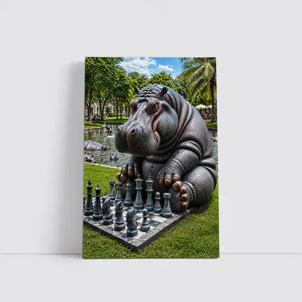Hippo Playing Chess in Sunny Park