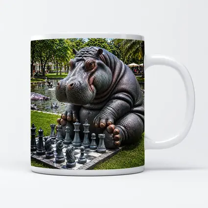 Hippo Playing Chess in Sunny Park