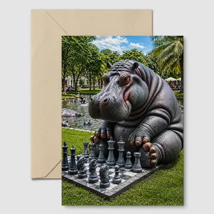 Hippo Playing Chess in Sunny Park