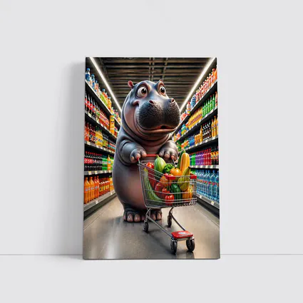 Hippo Shopping Groceries In Supermarket Aisle