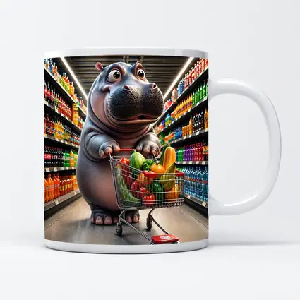 Hippo Shopping Groceries In Supermarket Aisle