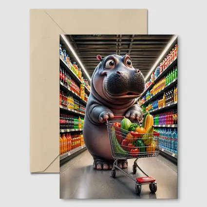 Hippo Shopping Groceries In Supermarket Aisle