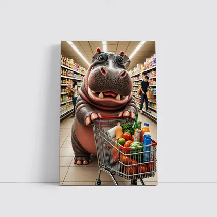 Hippo Wearing Sunglasses Grocery Shopping Supermarket