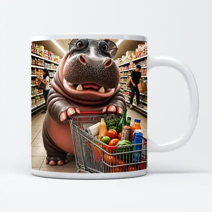 Hippo Wearing Sunglasses Grocery Shopping Supermarket