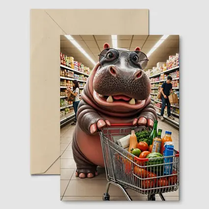 Hippo Wearing Sunglasses Grocery Shopping Supermarket