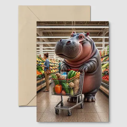 Hippo Shopping Groceries In Supermarket