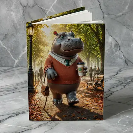 Hippo With Coffee Walking Autumn Park