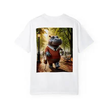 Hippo With Coffee Walking Autumn Park