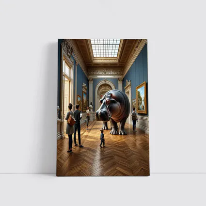 Giant Hippopotamus Standing Inside Classical Museum Gallery