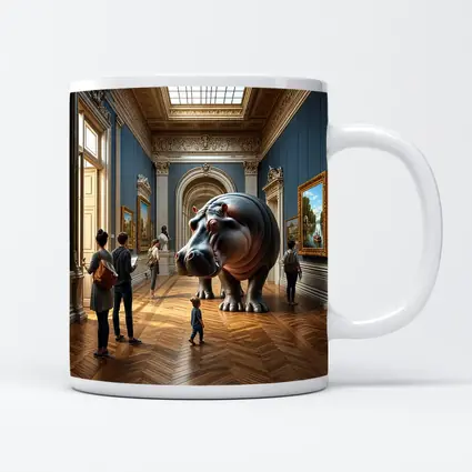 Giant Hippopotamus Standing Inside Classical Museum Gallery