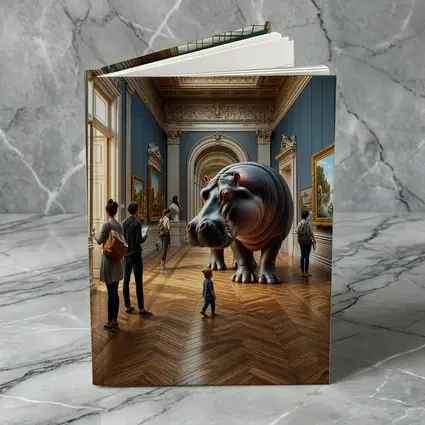 Giant Hippopotamus Standing Inside Classical Museum Gallery