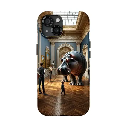 Giant Hippopotamus Standing Inside Classical Museum Gallery