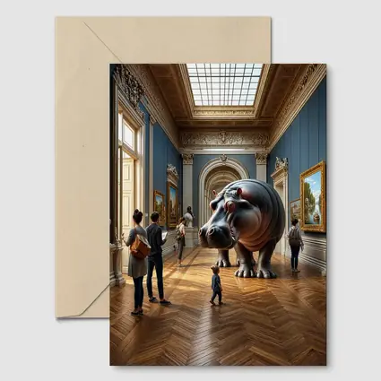 Giant Hippopotamus Standing Inside Classical Museum Gallery