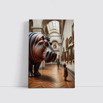 Hippopotamus Child Encounter Inside Art Museum