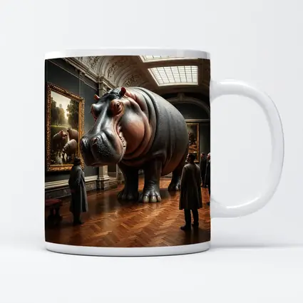 Giant Hippo Inside Classic Art Museum Gallery