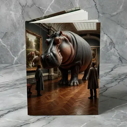 Giant Hippo Inside Classic Art Museum Gallery