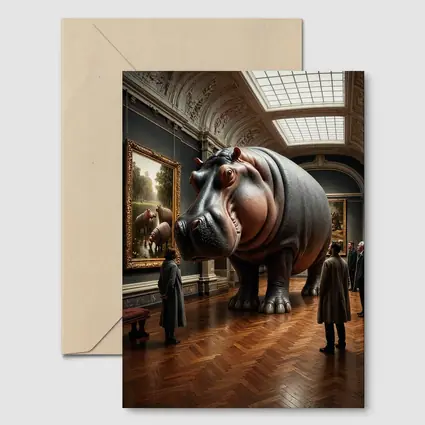 Giant Hippo Inside Classic Art Museum Gallery