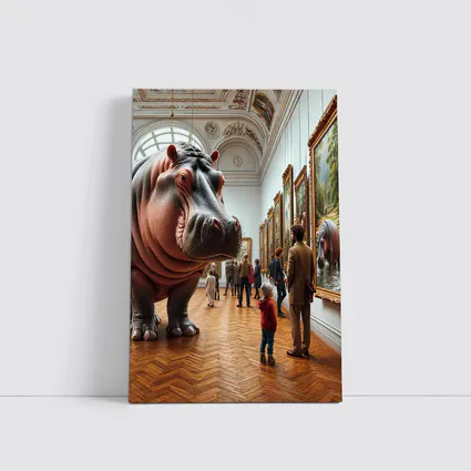 Hippopotamus Visiting Art Museum Gallery Interior