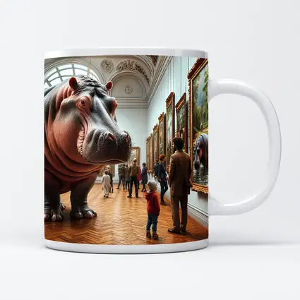 Hippopotamus Visiting Art Museum Gallery Interior