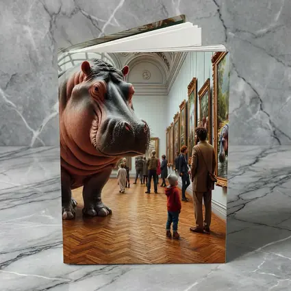 Hippopotamus Visiting Art Museum Gallery Interior