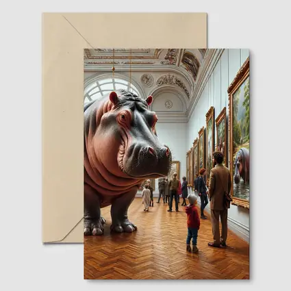 Hippopotamus Visiting Art Museum Gallery Interior